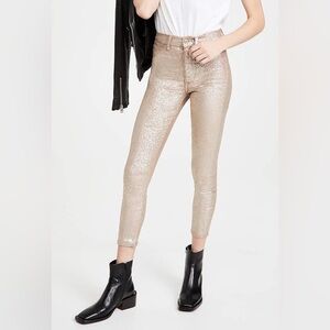 7 For All Mankind Metallic Gold “Cracked” Stretchy Cropped Skinny Jeans 29